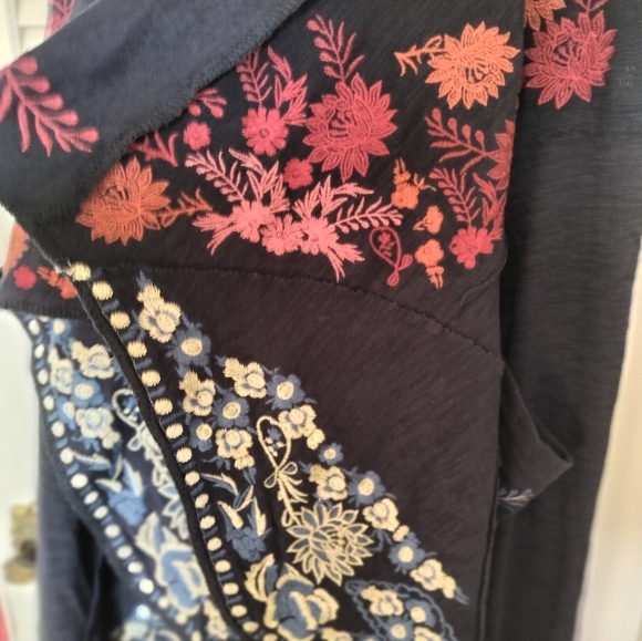 Coldwater Creek Open Front Embroidered Long Kimono Vest 100% Cotton XL Pockets - Picture 6 of 13